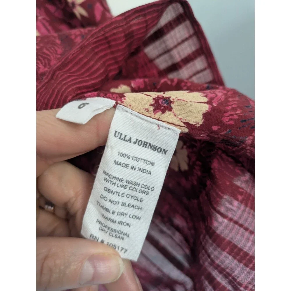 Ulla Johnson Azalea Blouse Ruffle Tassels Red Pink Floral Size 6 - Picture 8 of 8